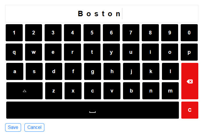 AlphaNumeric keypad as shown on a mobile device with a larger screen, such as a tablet.
